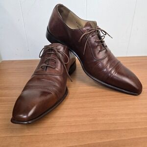 Saks Fifth Avenue 8.5 M Brown Leather Cap Toe Oxford Made in Italy